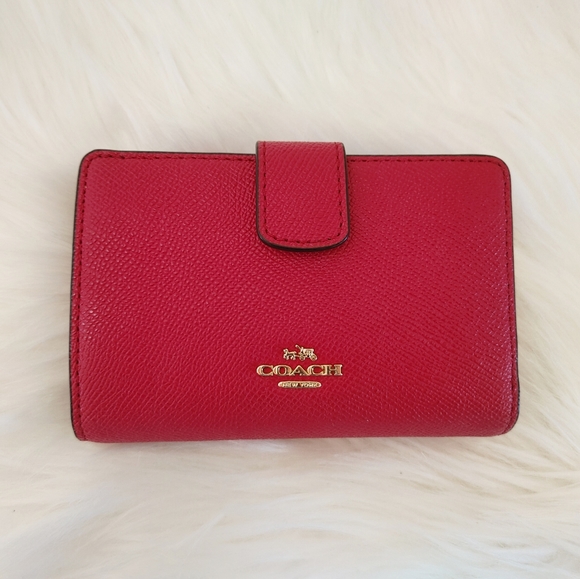 Coach Handbags - Coach Medium Corner Zip Red Bifold Wallet